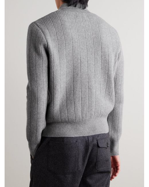Oliver Spencer Gray Kilbridge Ribbed Wool Zip-Up Cardigan for men