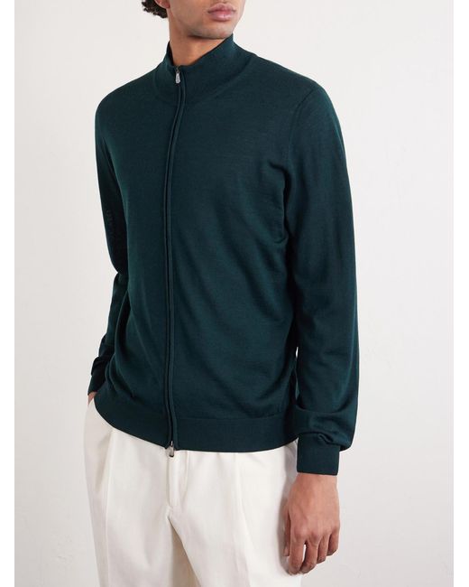 Piacenza 1733 Green Slim-fit Virgin Wool Zip-up Cardigan for men