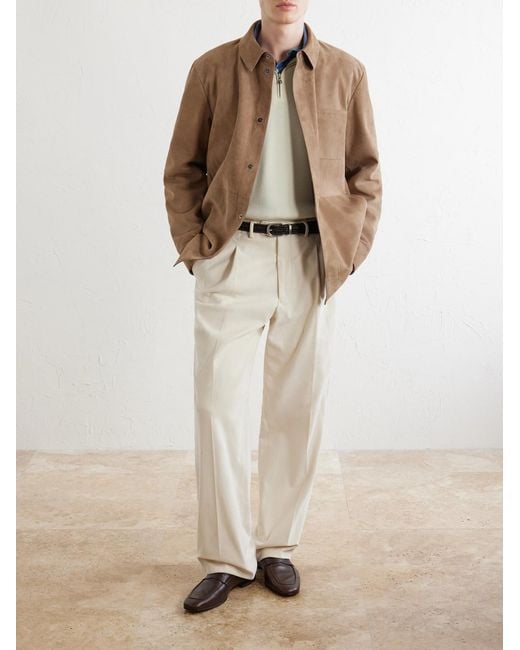 Canali Brown Paneled Suede Overshirt for men