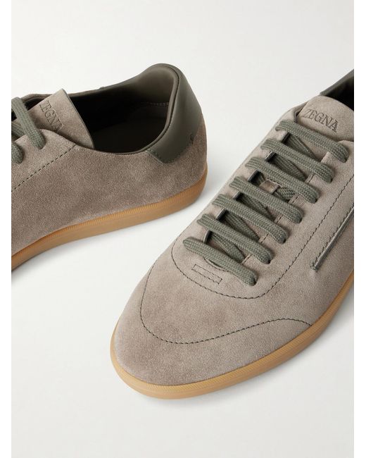 Zegna Brown 232 Leather-Trimmed Suede Sneakers for men
