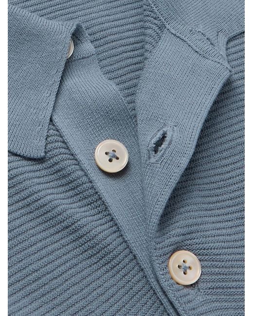 Eleventy Blue Slim-Fit Ribbed Cotton Polo Shirt for men
