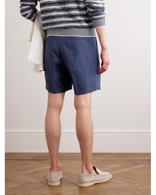 Loro Piana Blue Honiara Straight-Leg Pleated Linen Bermuda Shorts for men