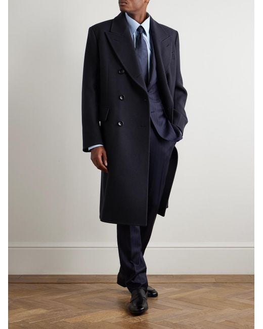 Tom Ford Blue Double-breasted Wool Overcoat for men