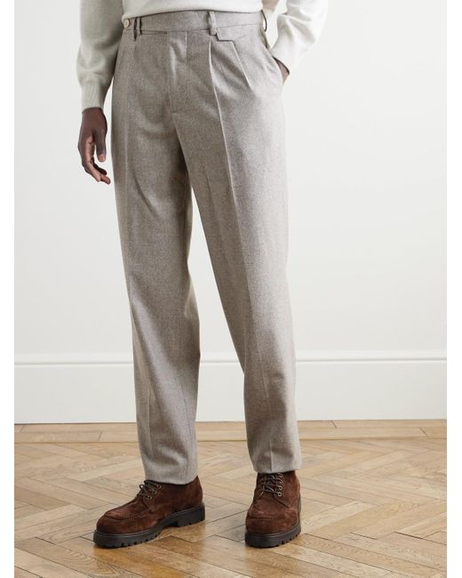 Brunello Cucinelli Gray Tapered Pleated Virgin Wool Trousers for men