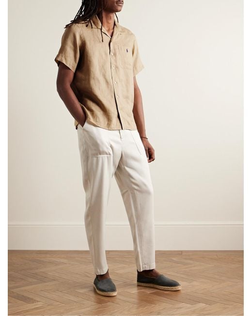 Camicia in lino con colletto convertibile e logo ricamato Clady di Polo Ralph Lauren in Natural da Uomo