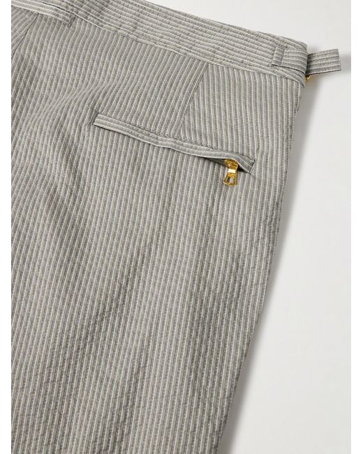 Orlebar Brown Gray Bulldog Straight-Leg Mid-Length Striped Seersucker Swim Shorts for men