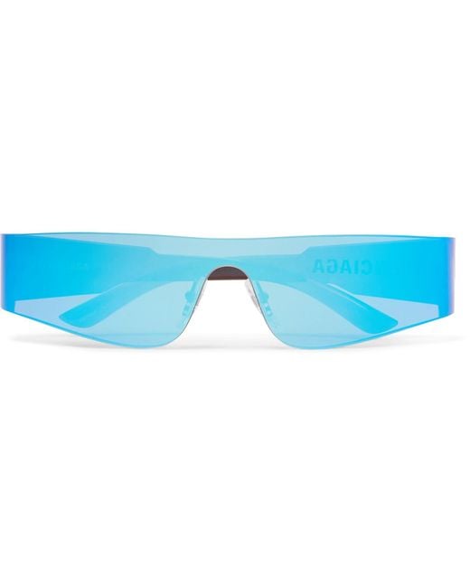 Balenciaga Mono Rectangle-frame Nylon Mirrored Sunglasses in Blue