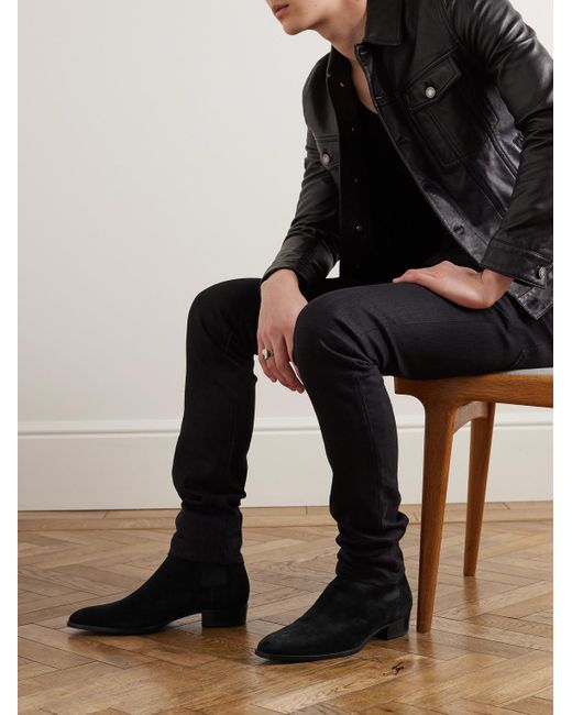 Saint Laurent Black Wyatt 30 Suede Boot for men