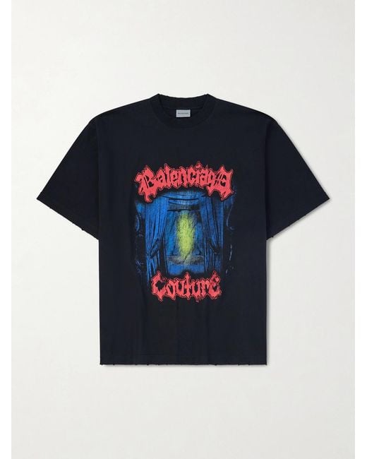 Balenciaga Blue Oversized Logo-Print Cotton-Jersey T-Shirt for men