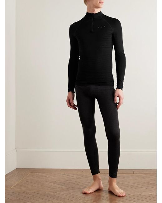 Falke Black Half-zip Ski Base Layer for men