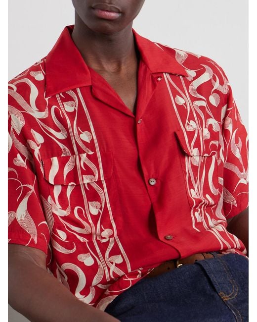 Kapital Red Camp-Collar Printed Woven Shirt for men