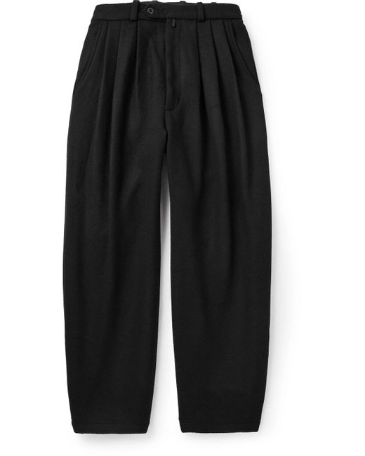 Monitaly Black Triple Tuck Wide-leg Basketweave Wool-blend Trousers for men