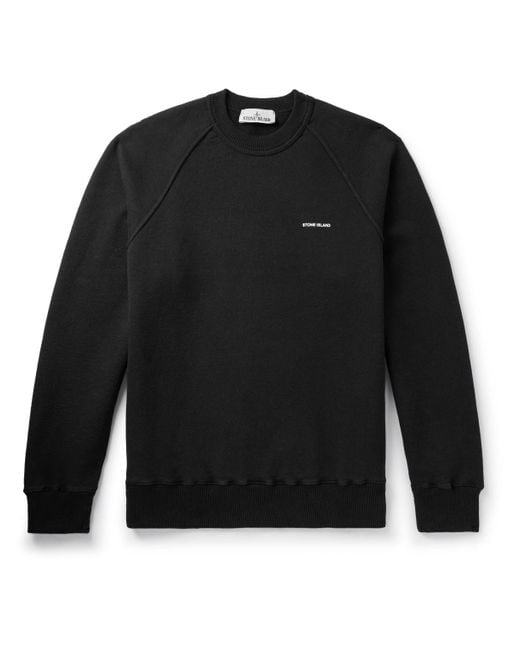 Stone Island Black Logo-appliquéd Garment-dyed Cotton-jersey Sweatshirt for men