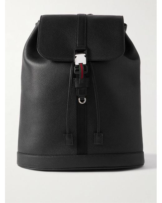 Gucci Black Webbing-Trimmed Full-Grain Leather Backpack for men