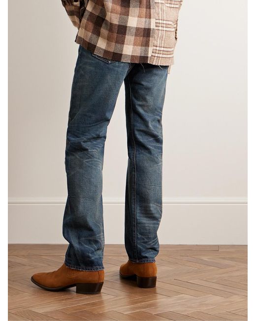 RRL Blue Straight-Leg Distressed Selvedge Jeans for men