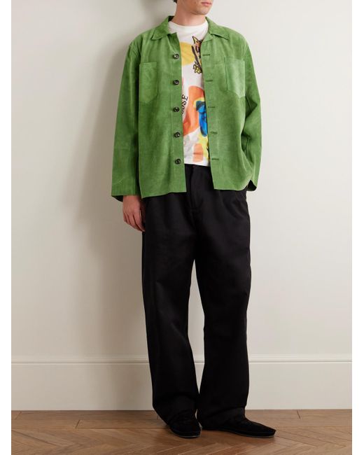 Bode Green Suede Overshirt for men
