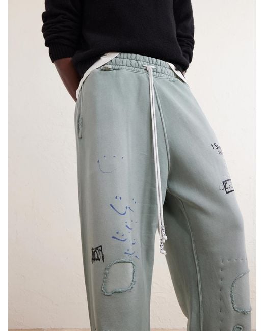 Paly Hollywood Blue Alta Cienega Distressed Embellished Cotton-fleece Sweatpants for men