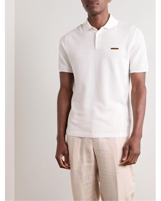 Zegna Natural Slim-Fit Cotton-Piqué Polo Shirt for men