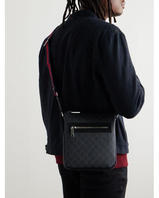 Gucci Black Gg Leather-Trimmed Monogrammed Supreme Coated-Canvas Messenger Bag for men