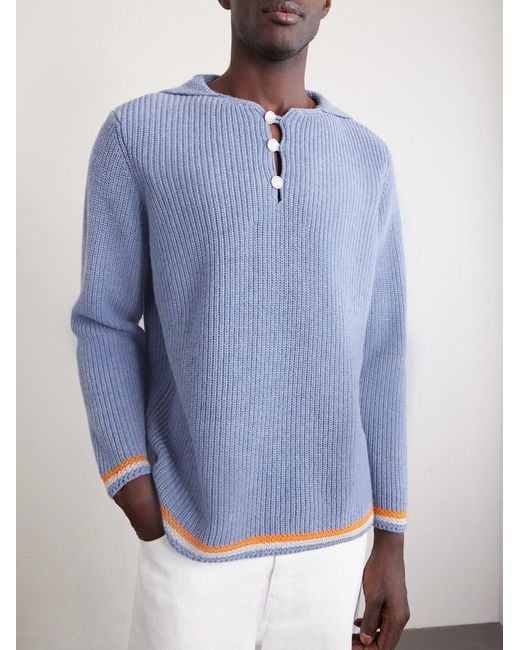 Boat Deck Ribbed Virgin Wool Sweater di Bode in Blue da Uomo
