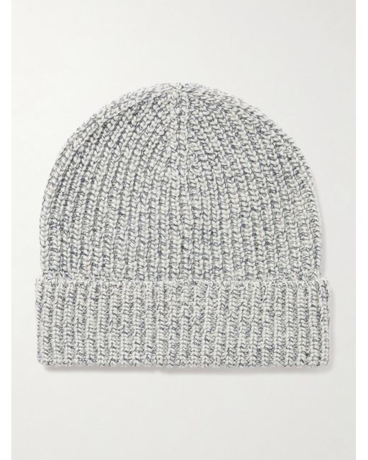 Brunello Cucinelli Gray Brushed Ribbed-Knit Beanie