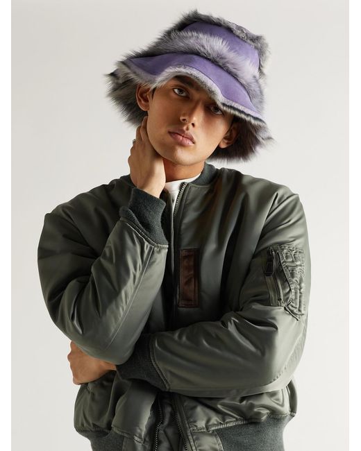 Acne Purple Striped Shearling Bucket Hat