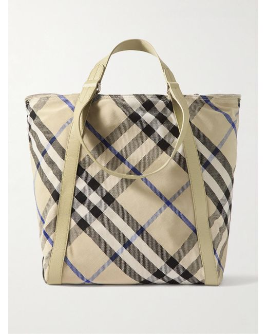 Burberry Natural Large Leather-Trimmed Checked Jacquard Tote Bag for men