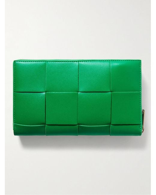 Bottega Veneta Green Intrecciato Leather Zip-Around Wallet for men