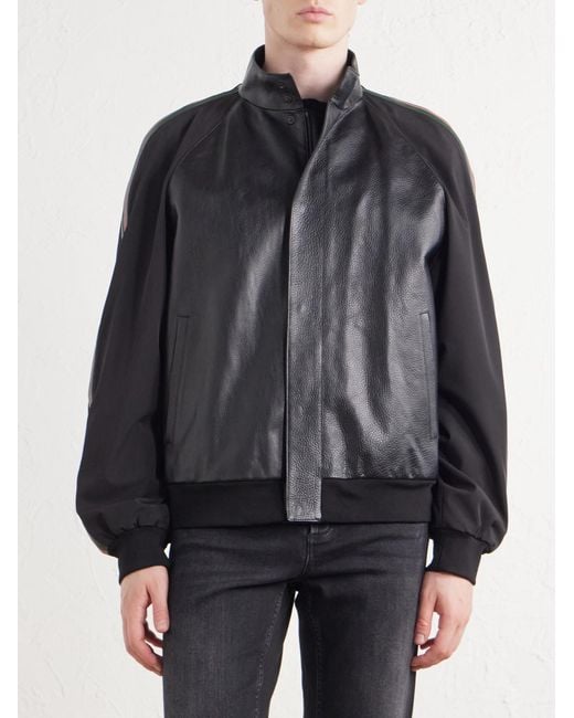 Gucci Black Leather-Panel Bomber Jacket for men