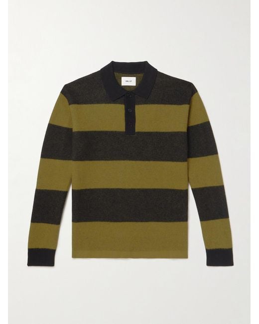 NN07 Green Rugby 60017 Striped Wool Polo Shirt for men