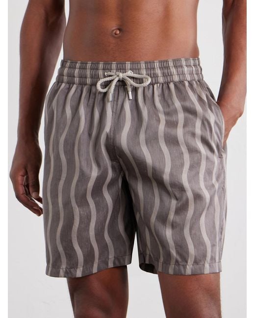 Frescobol Carioca Gray Rio Linen Blend Cabana Wave -Print Swim Short for men