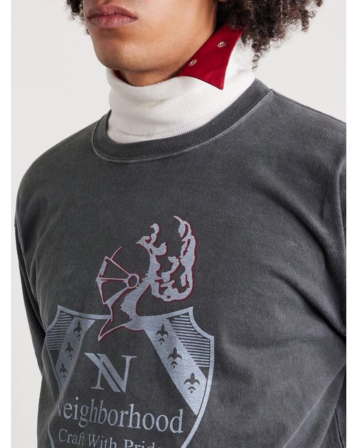 Neighborhood Gray Logo-print Pigment-dyed Cotton-jersey T-shirt for men