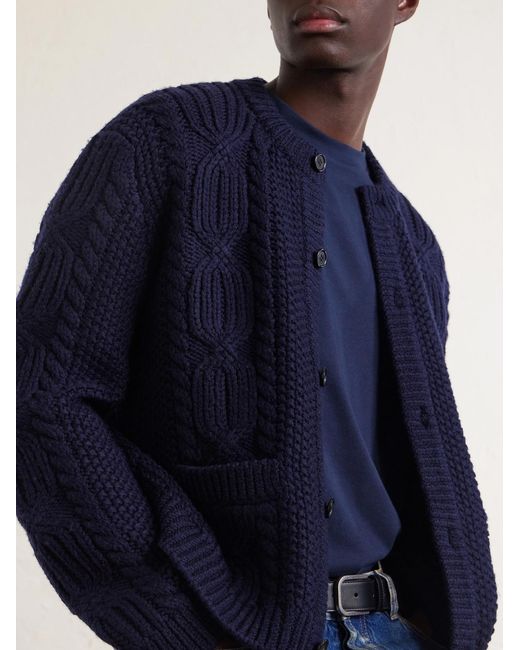 Saint Laurent Blue Cable-knit Wool Cardigan for men