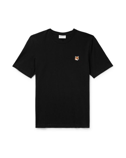 Maison Kitsuné Black Logo-appliquéd Cotton-jersey T-shirt for men
