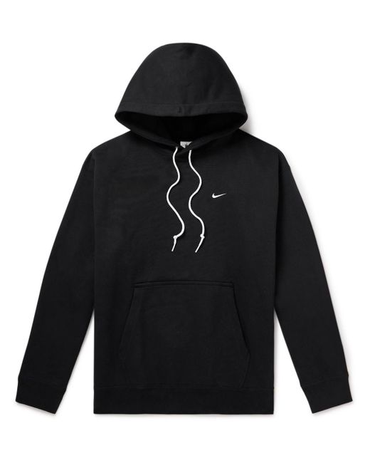 Nike Black Solo Swoosh Logo-embroidered Cotton-blend Jersey Hoodie for men