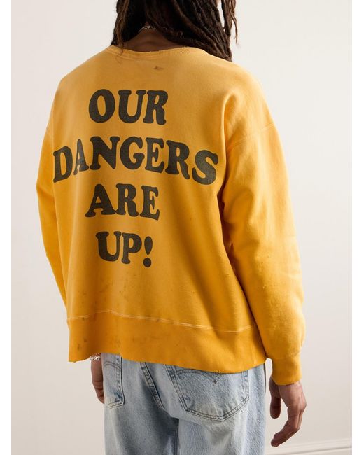 SAINT Mxxxxxx Yellow Distressed Printed Cotton-Jersey Sweatshirt for men