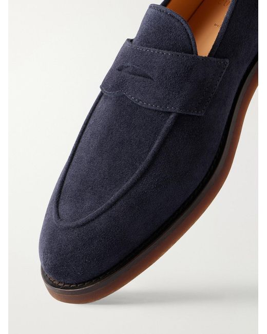 Brunello Cucinelli Blue Flex Suede Penny Loafers for men