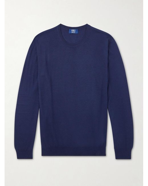 Fedeli Blue Wool Sweater for men