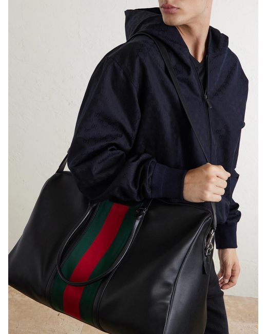 Gucci Black Web-Trimmed Leather Tote Bag for men