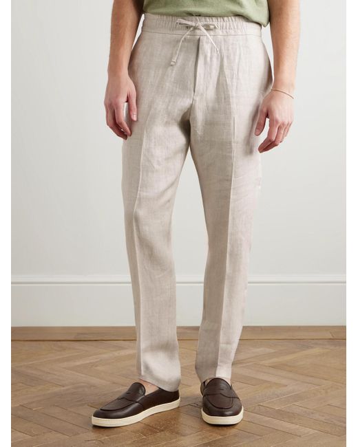 Kingsman Natural Straight-Leg Herringbone Linen Drawstring Trousers for men