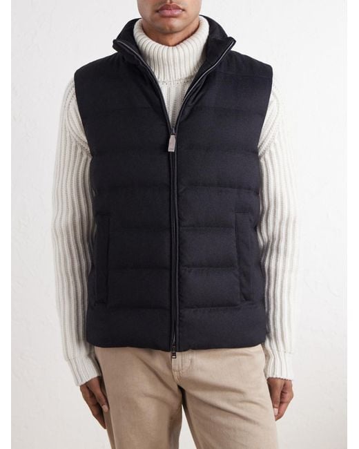 Herno Blue Quilted Silk And Cashmere-Blend Gilet for men