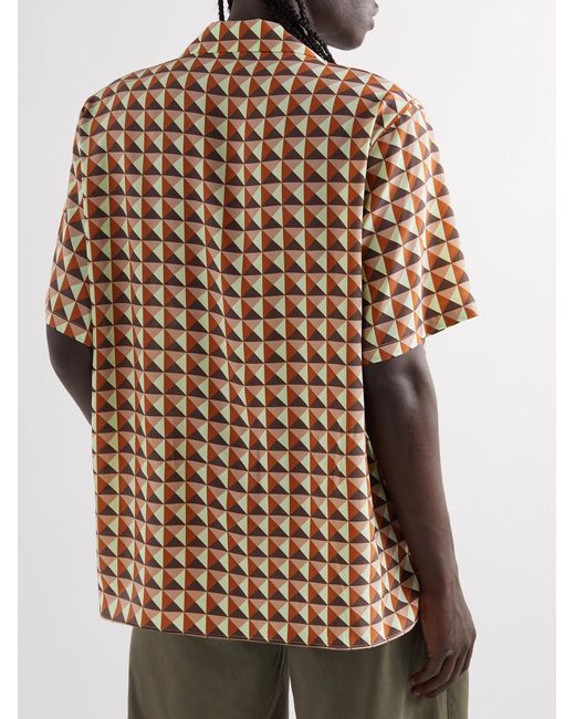 Valentino Garavani Brown Camp-Collar Printed Silk-Satin Shirt for men