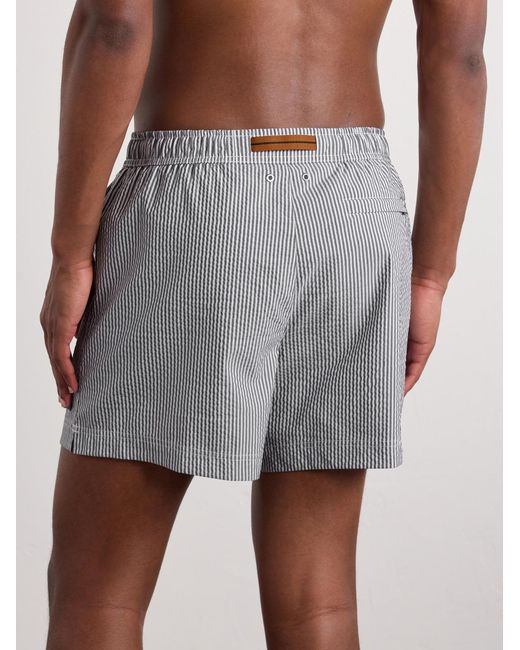 Zegna Gray Straight-leg Mid-length Striped Seersucker Swim Shorts for men