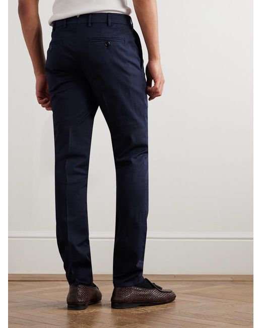 Brunello Cucinelli Blue Slim-Fit Tapered Stretch-Cotton Twill Trousers for men