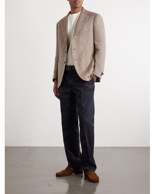 J. Mueser Brown Herrinbone Linen Blazer for men