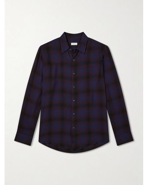 Dries Van Noten Blue Checked Twill Shirt for men