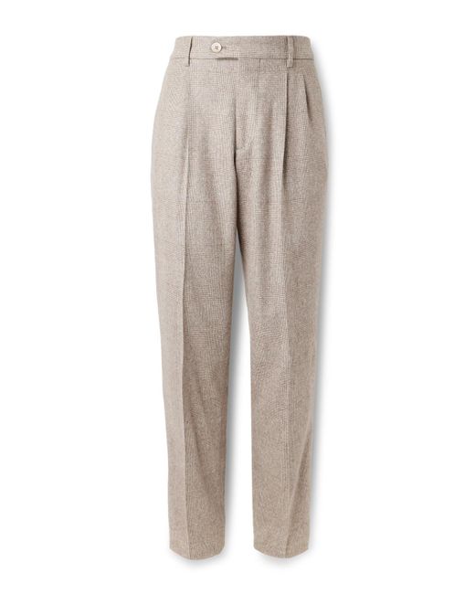 Brunello Cucinelli Natural Tapered Pleated Prince Of Wales Checked Silk for men