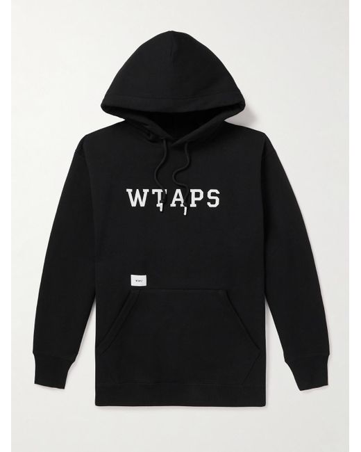(w)taps Black Logo-appliquéd Cotton-jersey Hoodie for men
