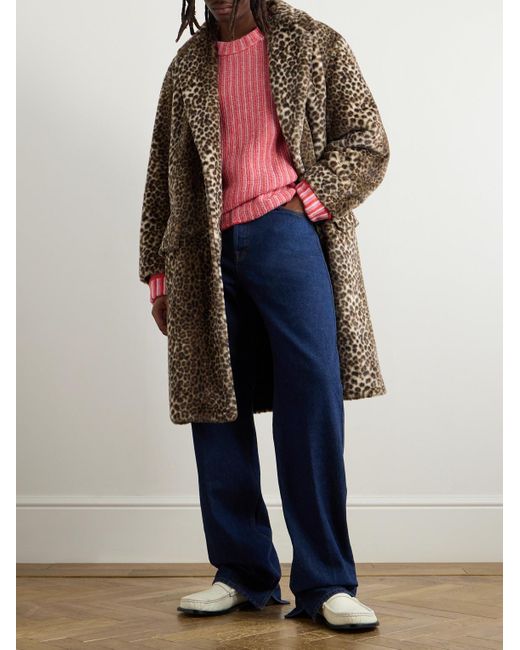 Wacko Maria Natural Leopard-Print Fleece Coat for men