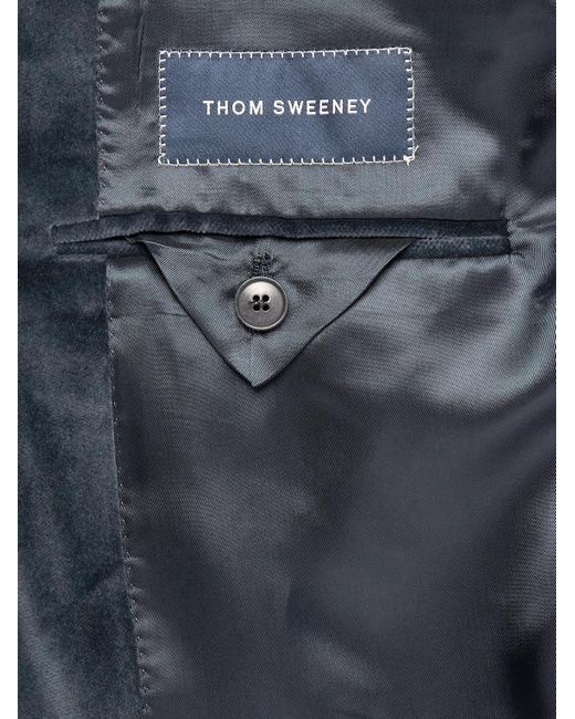 Thom Sweeney Blue Shawl-Lapel Double-Breasted Cotton-Velvet Tuxedo Jacket for men
